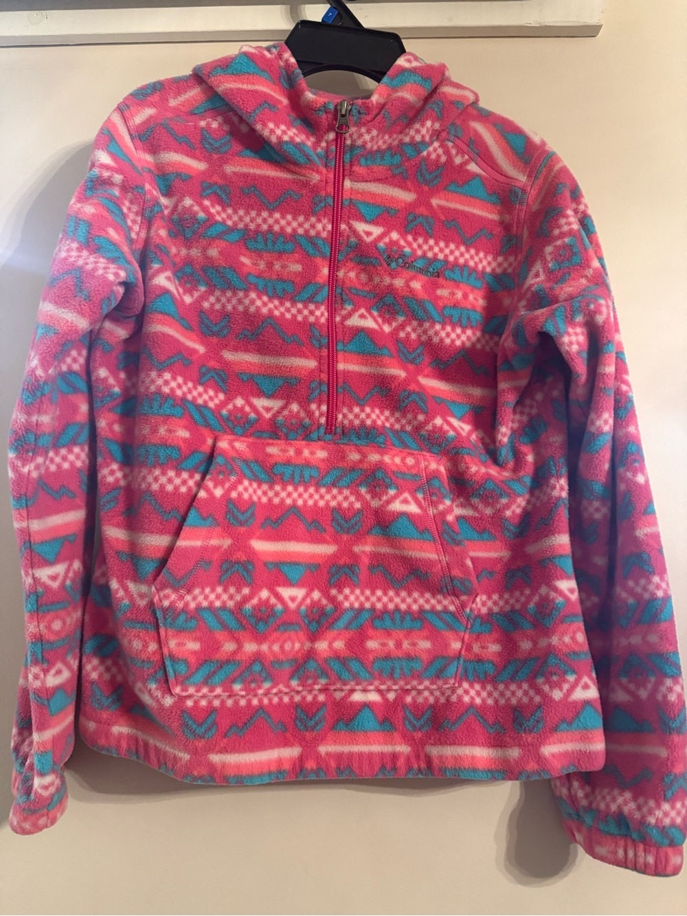 Pink & Teal Patterned Half-Zip Fleece Pullover